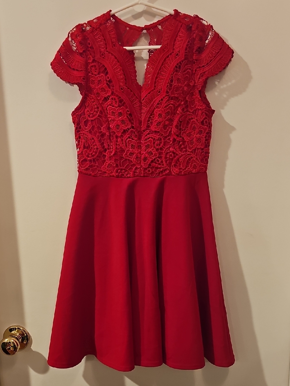 Rare Editions Red Lace Bodice Fit-and-Flare Dress